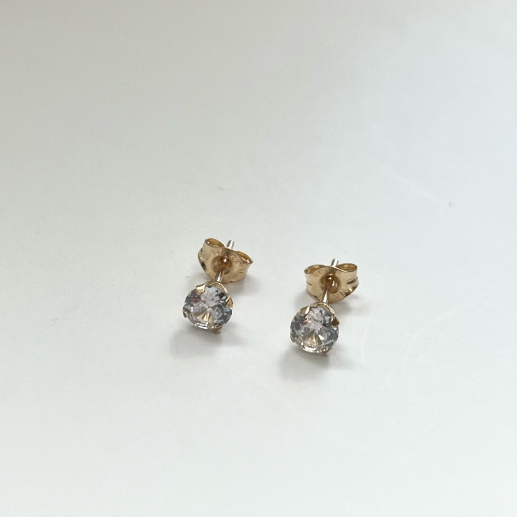 Elegant Genuine 14k Gold Stud Earrings With Shiny Stone